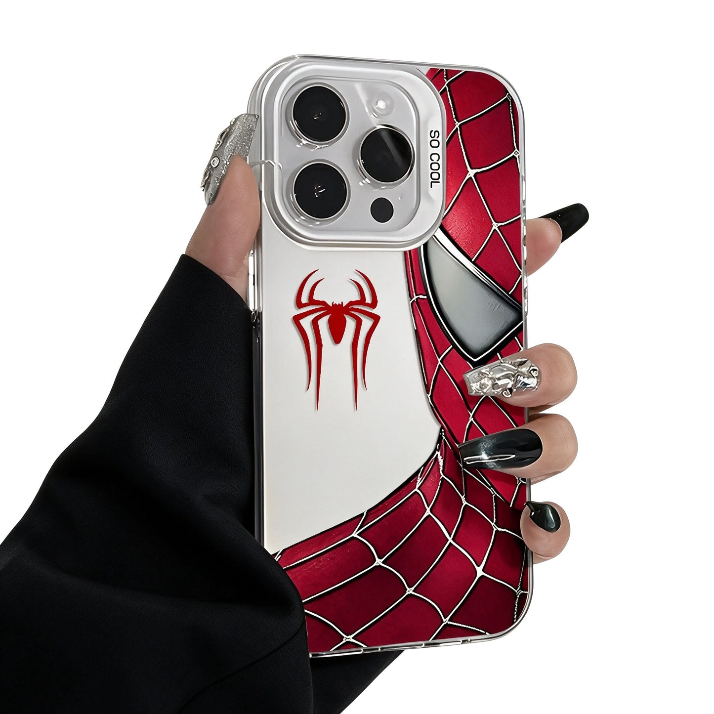 Marvel Spider‑Man Stylish Print iPhone Phone Case, Anti‑Drop Full‑Body Protective Cover, Fingerprint‑Proof Precise Cutout Lens Protection Phone Shell, Black & Clear 2 Colors Available
