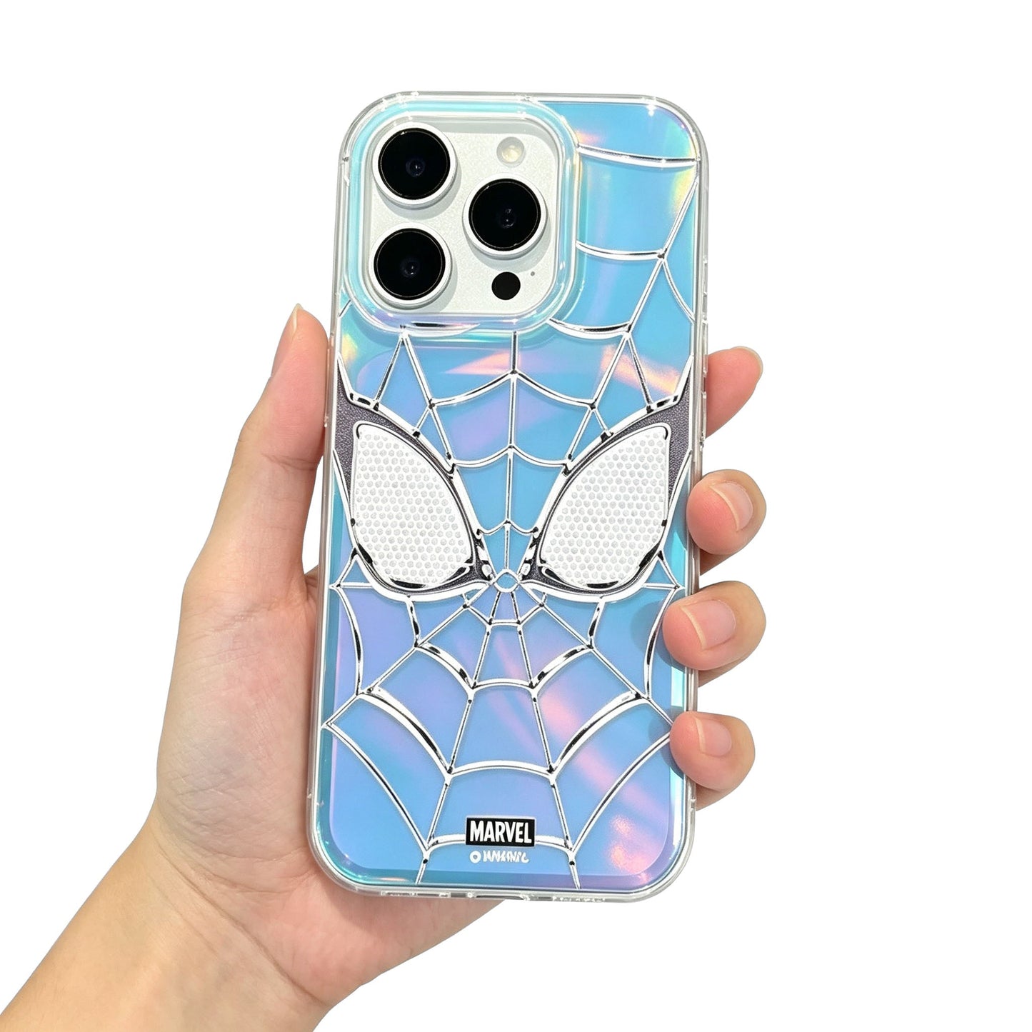 Marvel Spider-Man Holographic Iridescent Blue Purple Web Emboss Phone Case Premium TPU+PC Shockproof Slim Scratch Resistant Protective Cover Comfort Grip Fit For Full iPhone Series