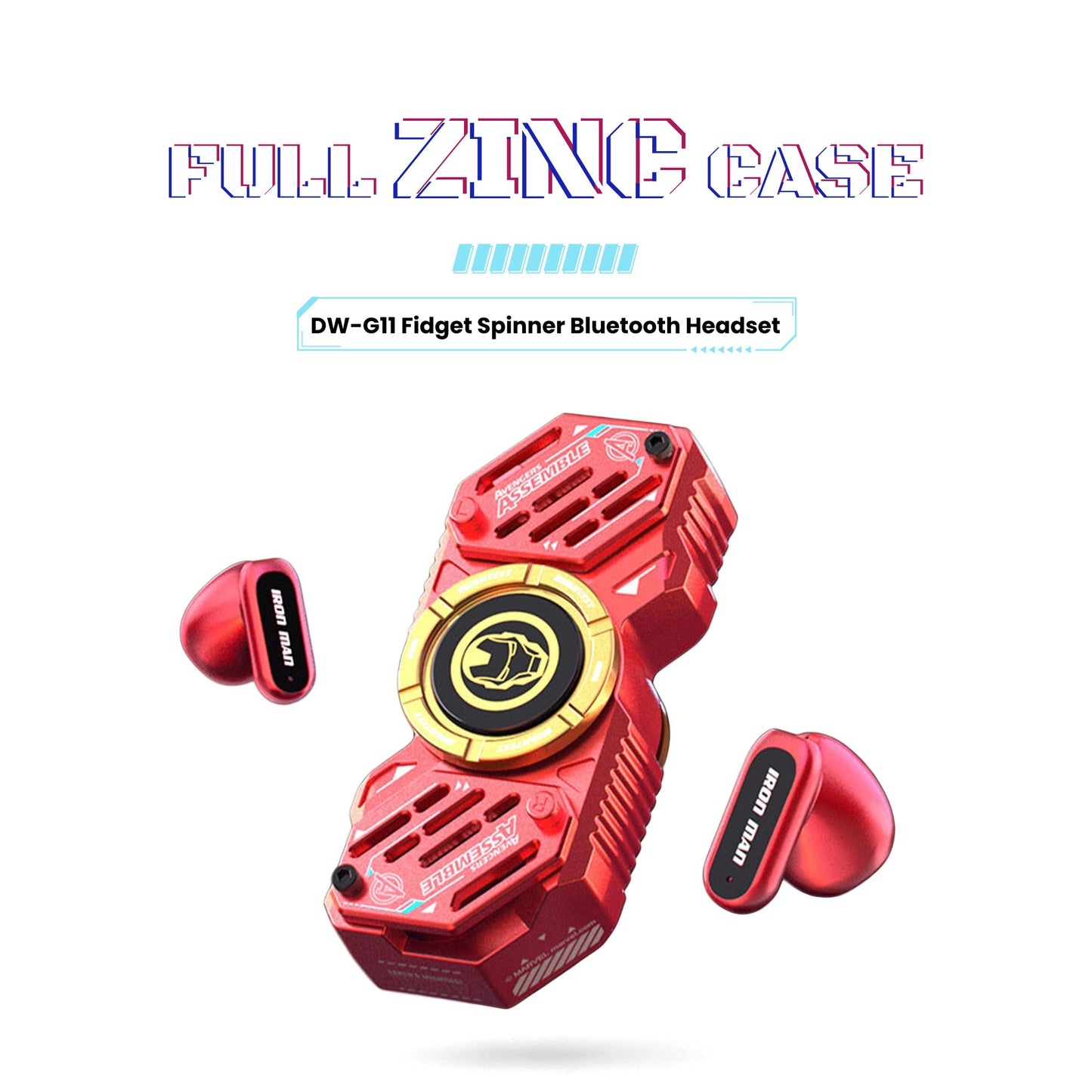 Marvel Avengers Iron Man Captain America Black Panther Fidget Spinner TWS Wireless Earbuds, Mechanical Mecha Zinc Alloy Bluetooth 5.4 Gaming Earphones With Touch Control Type‑C Charging For Fans