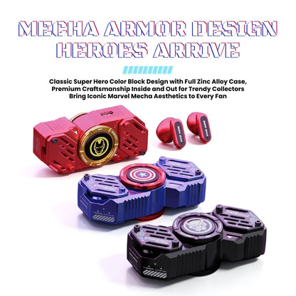 Marvel Avengers Iron Man Captain America Black Panther Fidget Spinner TWS Wireless Earbuds, Mechanical Mecha Zinc Alloy Bluetooth 5.4 Gaming Earphones With Touch Control Type‑C Charging For Fans