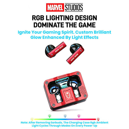 Marvel Avengers Iron Man Captain America Black Panther Multi‑Styles TWS Bluetooth 5.3 Gaming Earbuds, Transparent Zinc‑Alloy Charging Case, RGB Lighting Low Latency Touch Control Wireless Headphones For Superhero Fans Collectible Gift