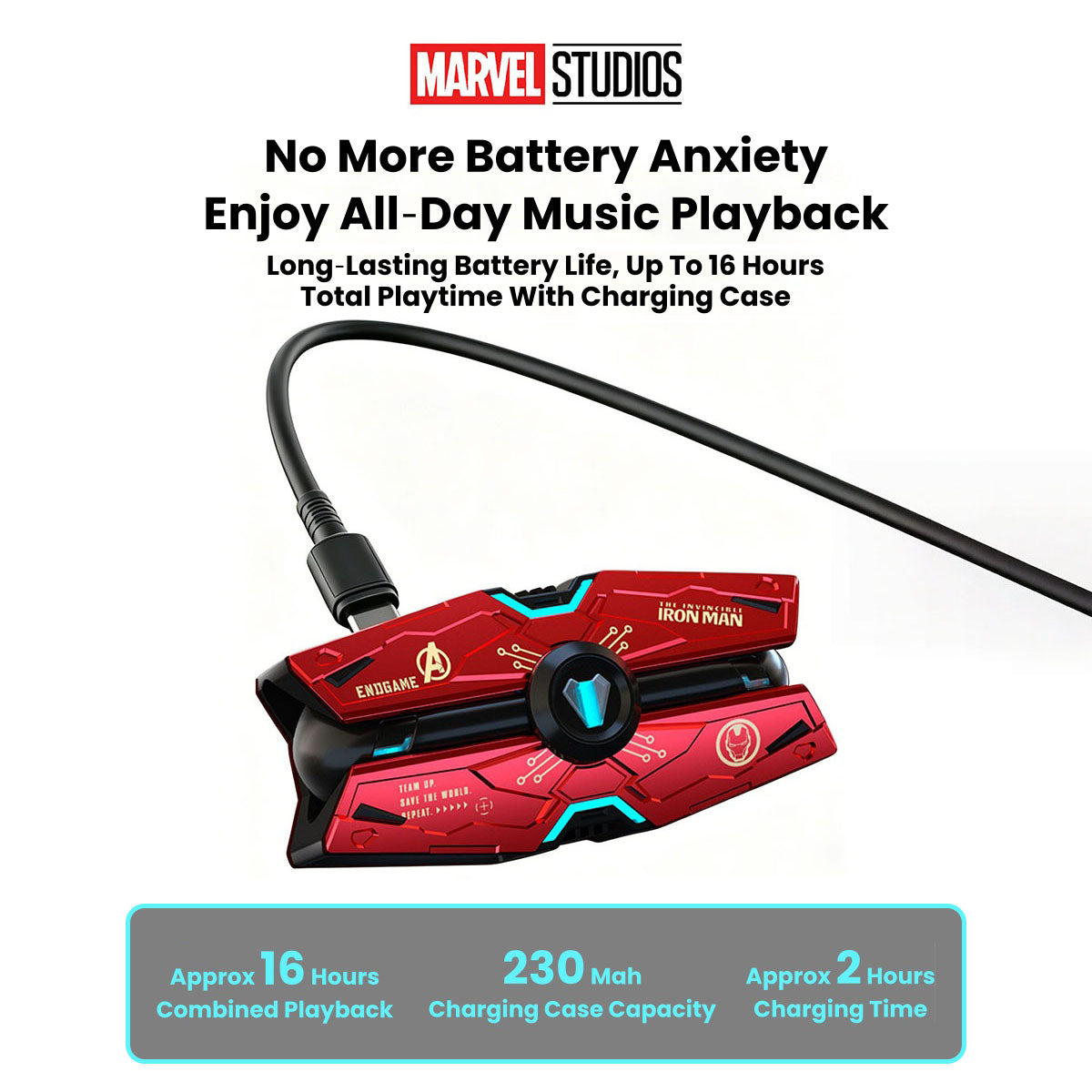 Marvel Avengers Iron Man Black Panther Captain America All‑Styles Slide Case Wireless Earbuds, Mecha Starship Shape TWS Bluetooth 5.0 Headphones, 16H Total Playtime Ergonomic Comfort Fit For Gaming Daily Entertainment