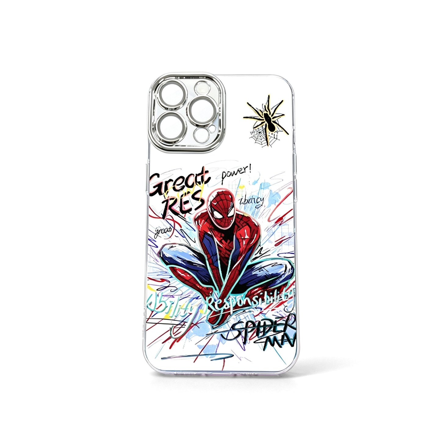 Marvel Spider‑Man 2‑Style Cartoon Graphic iPhone Phone Case, 3‑In‑1 Detachable Electroplated Camera Lens Frame Protective Cover, Quad Airbag Anti‑Drop Shockproof Phone Shell, Multiple Lens Protection Options