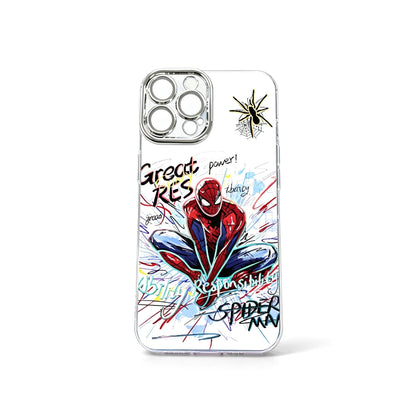Marvel Spider‑Man 2‑Style Cartoon Graphic iPhone Phone Case, 3‑In‑1 Detachable Electroplated Camera Lens Frame Protective Cover, Quad Airbag Anti‑Drop Shockproof Phone Shell, Multiple Lens Protection Options