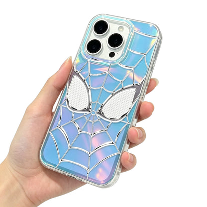Marvel Spider-Man Holographic Iridescent Blue Purple Web Emboss Phone Case Premium TPU+PC Shockproof Slim Scratch Resistant Protective Cover Comfort Grip Fit For Full iPhone Series