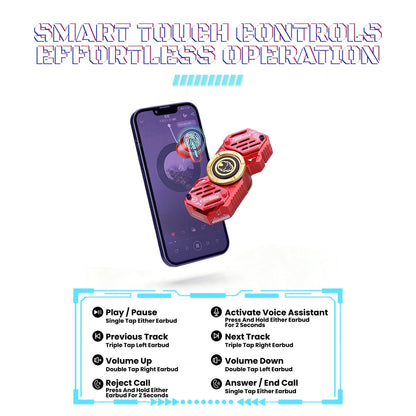 Marvel Avengers Iron Man Captain America Black Panther Fidget Spinner TWS Wireless Earbuds, Mechanical Mecha Zinc Alloy Bluetooth 5.4 Gaming Earphones With Touch Control Type‑C Charging For Fans
