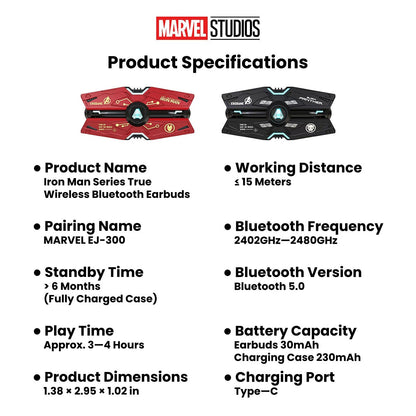 Marvel Avengers Iron Man Black Panther Captain America All‑Styles Slide Case Wireless Earbuds, Mecha Starship Shape TWS Bluetooth 5.0 Headphones, 16H Total Playtime Ergonomic Comfort Fit For Gaming Daily Entertainment