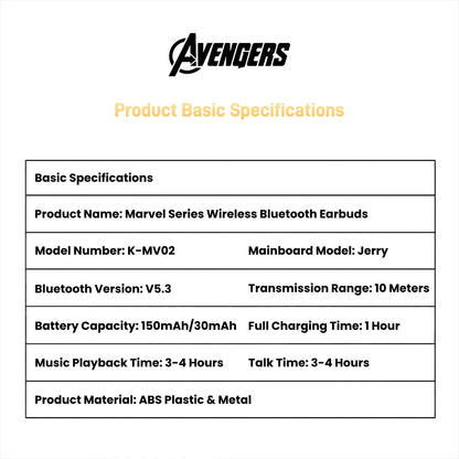 Marvel Avengers Iron Man Black Panther Multi‑Style Fidget Spinner TWS Wireless Earbuds, Bluetooth 5.3 HIFI Stereo Gaming Earphones, Auto‑Pair Touch Control Type‑C Charging For Marvel Fans Collectible Gift