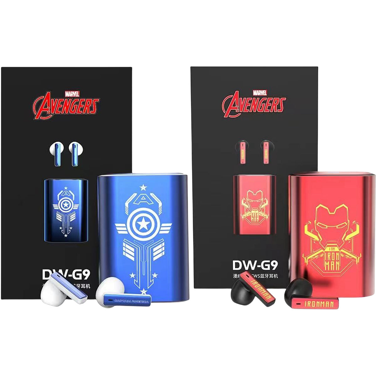 Marvel Avengers Iron Man Captain America Multi‑Styles TWS Bluetooth 5.3 Gaming Earbuds, Mechanical Pop‑Up Charging Case, 45ms Low Latency ENC Noise Reduction RGB Light Type‑C Wireless Headphones For Superhero Fans Collectible Gift