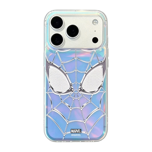 Marvel Spider-Man Holographic Iridescent Blue Purple Web Emboss Phone Case Premium TPU+PC Shockproof Slim Scratch Resistant Protective Cover Comfort Grip Fit For Full iPhone Series