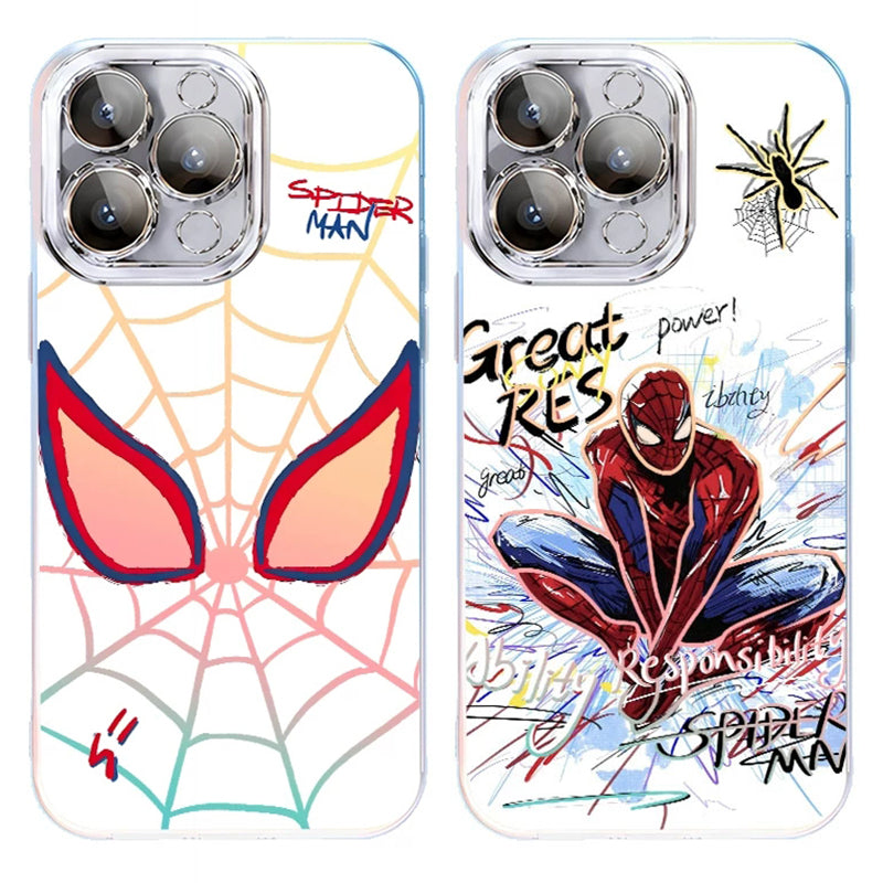 Marvel Spider‑Man 2‑Style Cartoon Graphic iPhone Phone Case, 3‑In‑1 Detachable Electroplated Camera Lens Frame Protective Cover, Quad Airbag Anti‑Drop Shockproof Phone Shell, Multiple Lens Protection Options