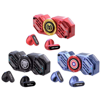 Marvel Avengers Iron Man Captain America Black Panther Fidget Spinner TWS Wireless Earbuds, Mechanical Mecha Zinc Alloy Bluetooth 5.4 Gaming Earphones With Touch Control Type‑C Charging For Fans