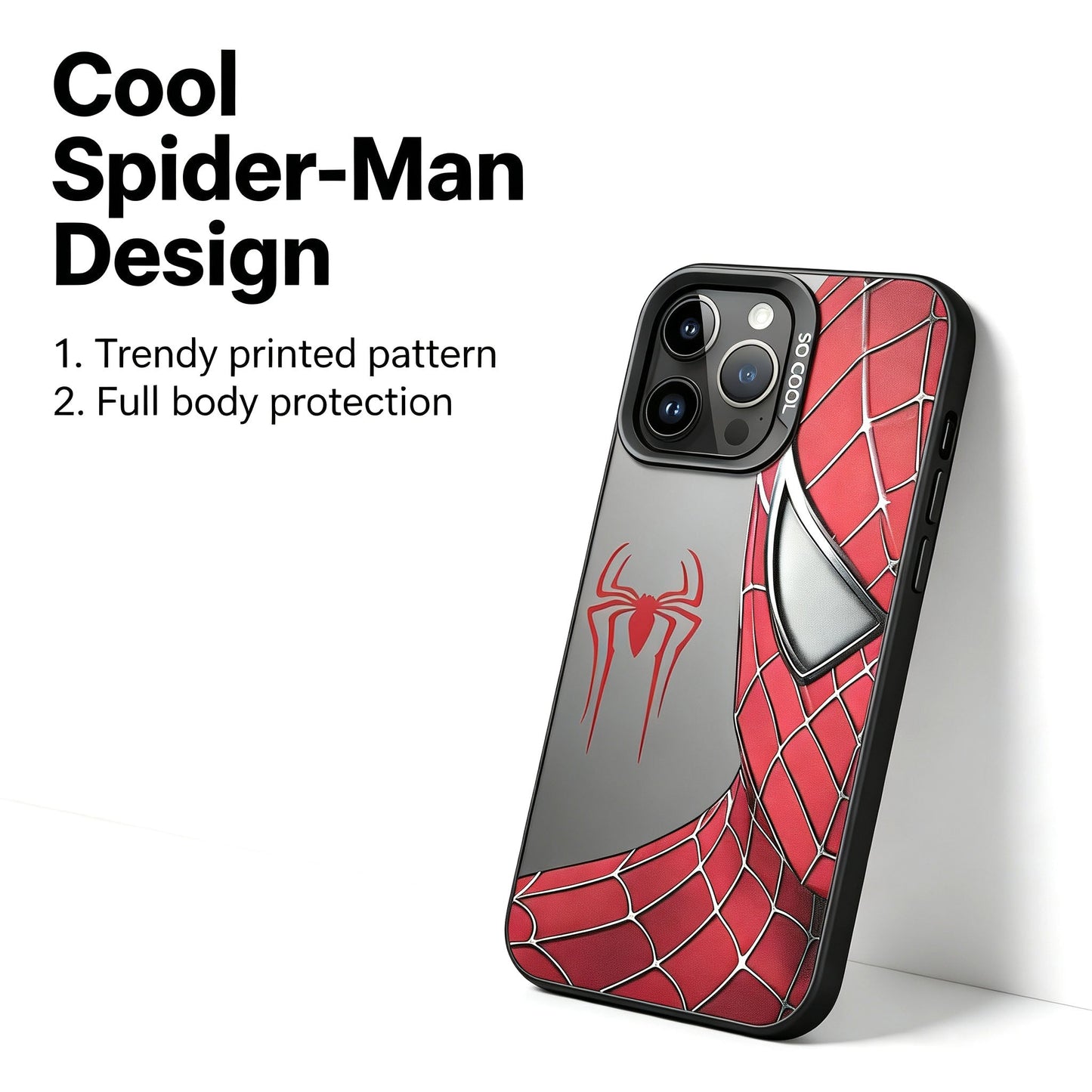 Marvel Spider‑Man Stylish Print iPhone Phone Case, Anti‑Drop Full‑Body Protective Cover, Fingerprint‑Proof Precise Cutout Lens Protection Phone Shell, Black & Clear 2 Colors Available