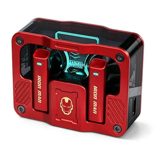 Marvel Avengers Iron Man Captain America Black Panther Multi‑Styles TWS Bluetooth 5.3 Gaming Earbuds, Transparent Zinc‑Alloy Charging Case, RGB Lighting Low Latency Touch Control Wireless Headphones For Superhero Fans Collectible Gift