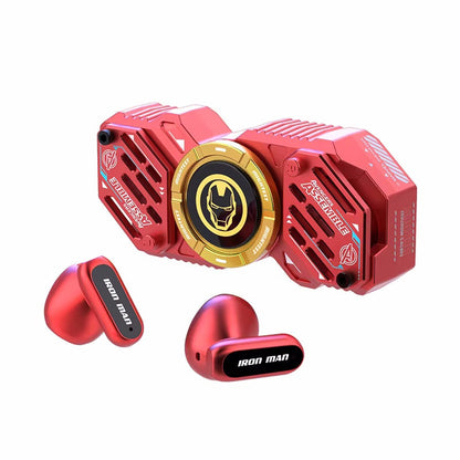 Marvel Avengers Iron Man Captain America Black Panther Fidget Spinner TWS Wireless Earbuds, Mechanical Mecha Zinc Alloy Bluetooth 5.4 Gaming Earphones With Touch Control Type‑C Charging For Fans
