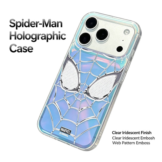 Marvel Spider-Man Holographic Iridescent Blue Purple Web Emboss Phone Case Premium TPU+PC Shockproof Slim Scratch Resistant Protective Cover Comfort Grip Fit For Full iPhone Series