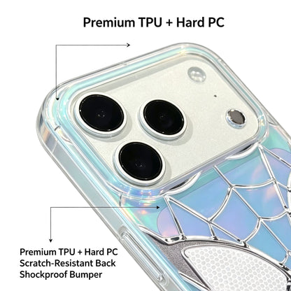 Marvel Spider-Man Holographic Iridescent Blue Purple Web Emboss Phone Case Premium TPU+PC Shockproof Slim Scratch Resistant Protective Cover Comfort Grip Fit For Full iPhone Series
