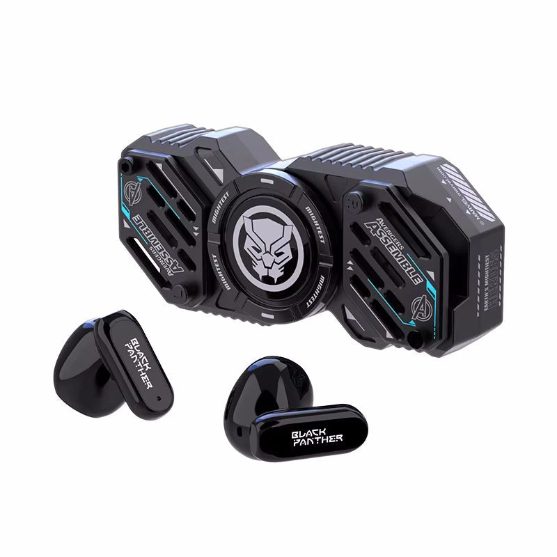 Marvel Avengers Iron Man Captain America Black Panther Fidget Spinner TWS Wireless Earbuds, Mechanical Mecha Zinc Alloy Bluetooth 5.4 Gaming Earphones With Touch Control Type‑C Charging For Fans