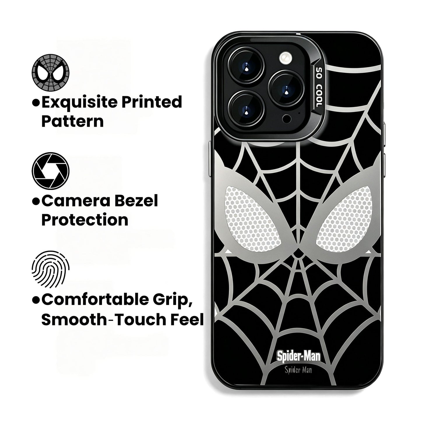 Marvel Spider‑Man Creative iPhone Phone Case, Glossy Smooth Fingerprint‑Resistant Cover with Camera Bezel Protection, Comfortable Grip Precise Fit Phone Shell, Black & White 2 Colors Available