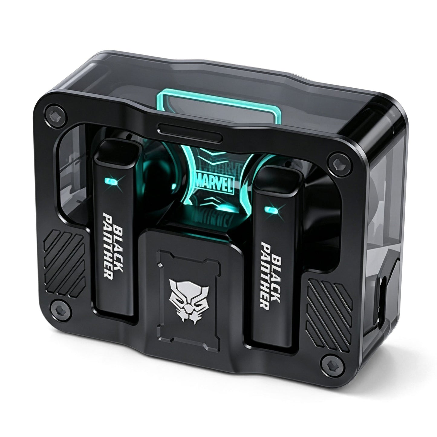 Marvel Avengers Iron Man Captain America Black Panther Multi‑Styles TWS Bluetooth 5.3 Gaming Earbuds, Transparent Zinc‑Alloy Charging Case, RGB Lighting Low Latency Touch Control Wireless Headphones For Superhero Fans Collectible Gift