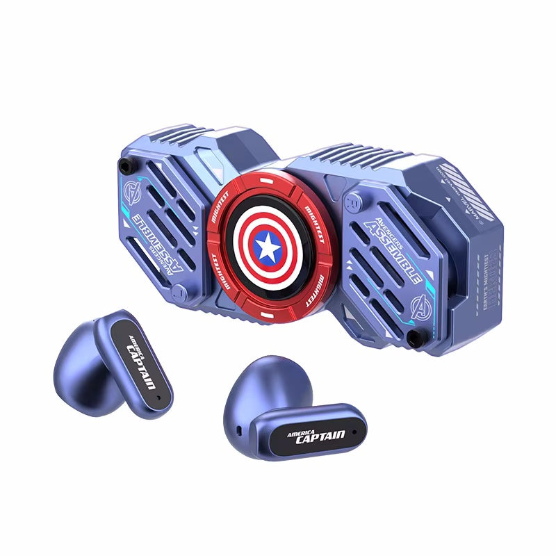 Marvel Avengers Iron Man Captain America Black Panther Fidget Spinner TWS Wireless Earbuds, Mechanical Mecha Zinc Alloy Bluetooth 5.4 Gaming Earphones With Touch Control Type‑C Charging For Fans