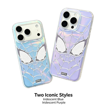 Marvel Spider-Man Holographic Iridescent Blue Purple Web Emboss Phone Case Premium TPU+PC Shockproof Slim Scratch Resistant Protective Cover Comfort Grip Fit For Full iPhone Series