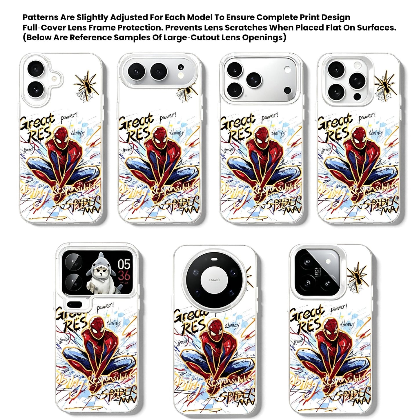 Marvel Spider‑Man 2‑Style Cartoon Graphic iPhone Phone Case, 3‑In‑1 Detachable Electroplated Camera Lens Frame Protective Cover, Quad Airbag Anti‑Drop Shockproof Phone Shell, Multiple Lens Protection Options