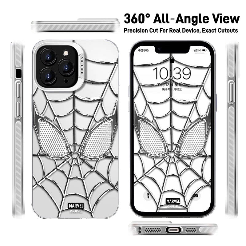Marvel Spider-Man 3D Electroplated Spider Web Phone Case, Anti-Fingerprint Mirror Finish Precise Cutout Protective Cover Silver & Red 2 Color Styles Full Collection