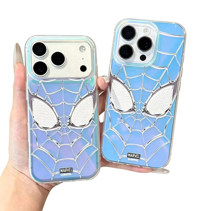Marvel Spider-Man Holographic Iridescent Blue Purple Web Emboss Phone Case Premium TPU+PC Shockproof Slim Scratch Resistant Protective Cover Comfort Grip Fit For Full iPhone Series